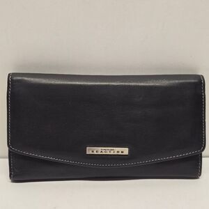 Kenneth Cole Reaction Black Genuine Leather Three Fold Wallet Checkbook